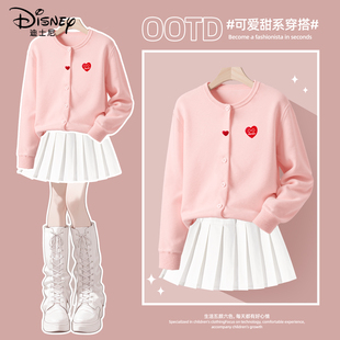 迪士尼女童套装春秋款2026新款女孩春季薄款洋气毛衣裙子儿童春装