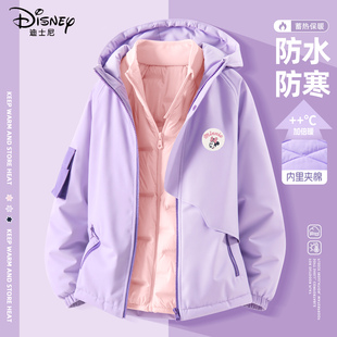 迪士尼女童加绒外套冬季中大童加厚棉服童装羽绒服儿童冬装运动服