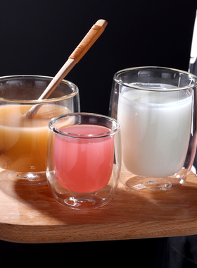 双层透明玻璃杯家用水杯隔热泡茶花茶杯创意牛奶冷饮果汁咖啡杯子