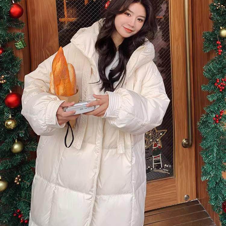 东大门连帽羽绒服女过膝中长款2025新加厚抗寒大被子面包服冬季潮