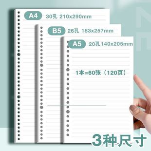 活页本替换芯 20孔26孔30孔 B5通用活页纸替芯A4活页笔记本可拆卸