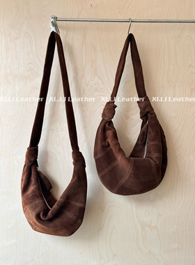 西在浙里｜【一只可颂】胎牛皮反绒 牛角单肩斜挎包