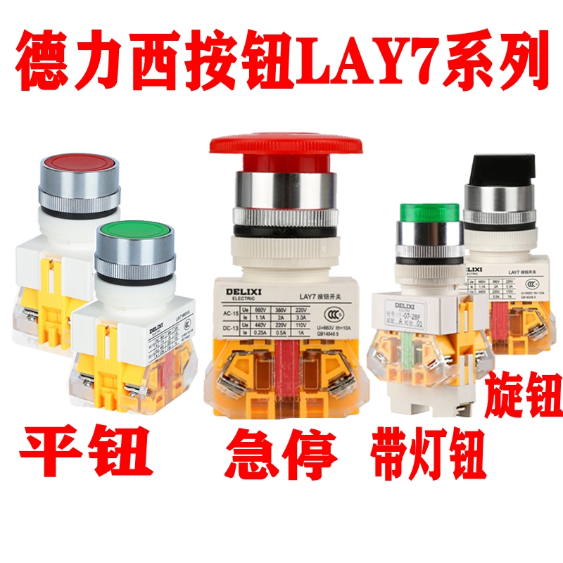 德力西按钮开关自复位平头LAY7-11BN急停自锁ZS带灯11D旋钮20X/2