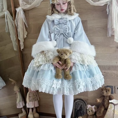 2025新款洛丽塔小雪球Lolita蝴蝶结毛绒外套秋冬斗篷日系甜美披风