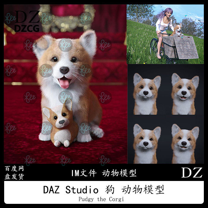 daz3d 动物狗萌宠物体型模型im安装包pudgy thecorgi冲冠促销a158