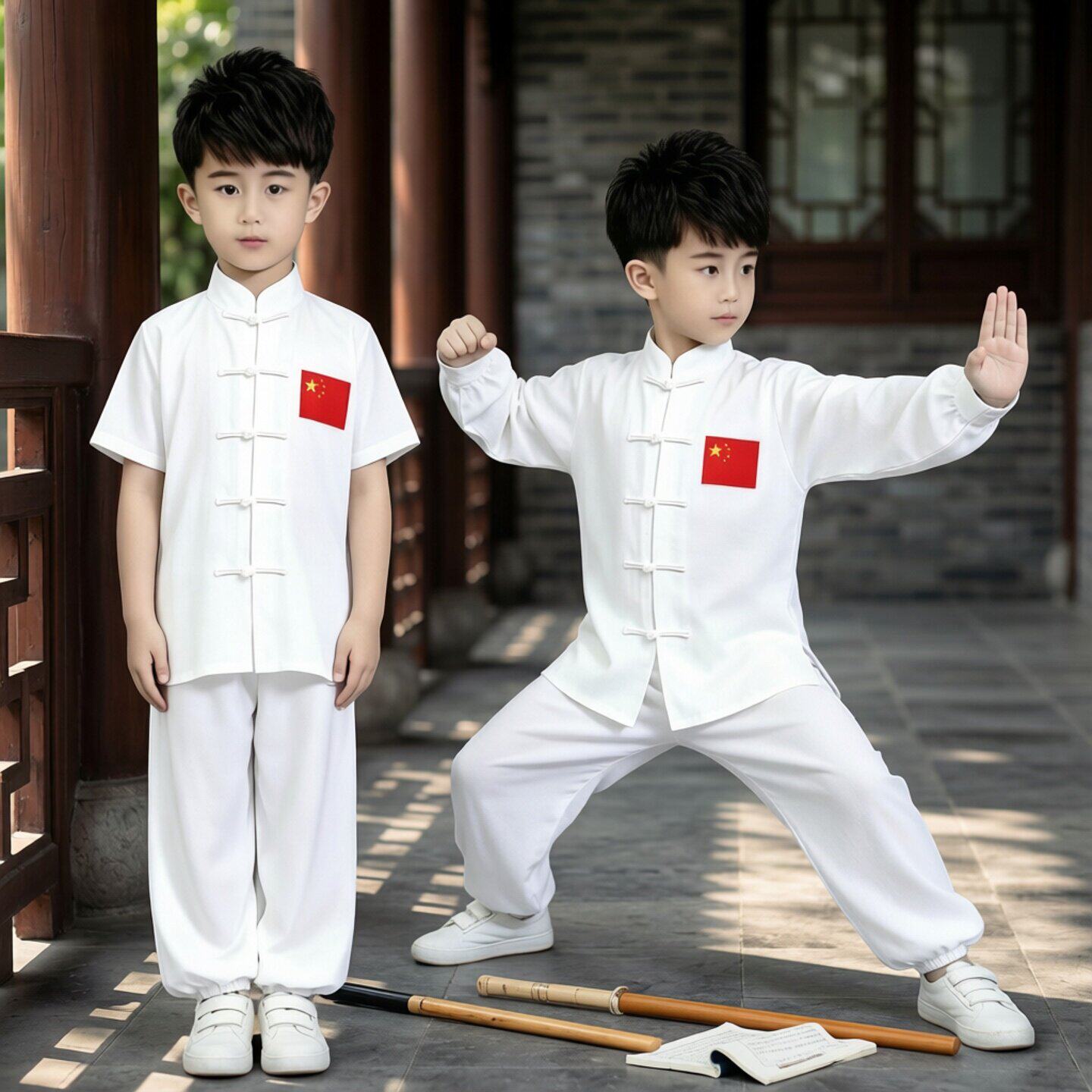 新款太极服男女童武术服装太极拳练功服中国风团体比赛表演服套装