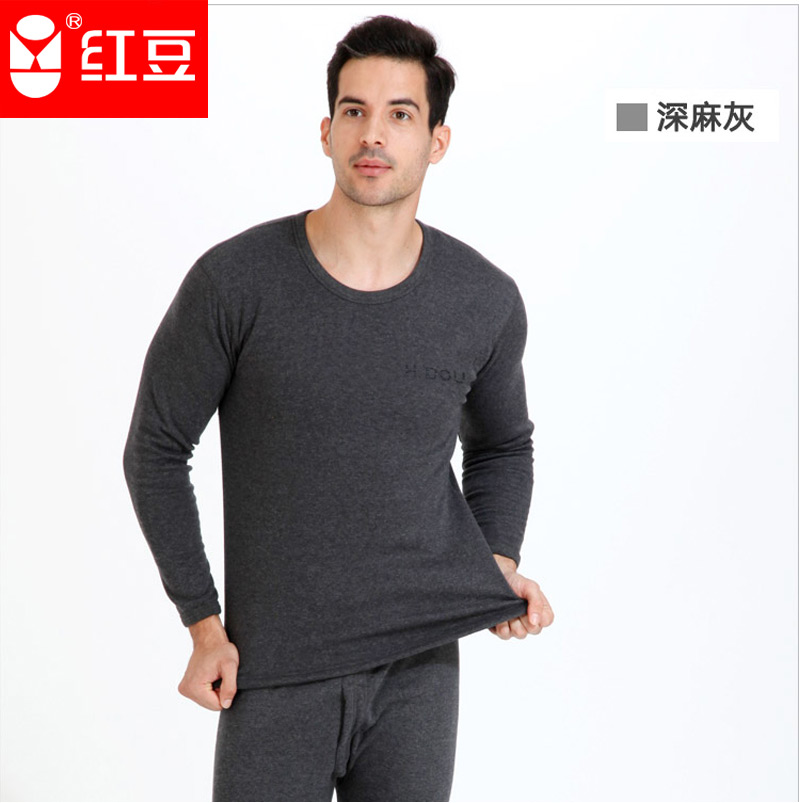 红豆保暖内衣套装男士加厚加绒圆领大码打底抗寒青少年秋衣秋裤冬