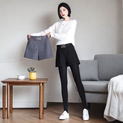毛呢短裤子女秋冬季新款外穿学生靴裤宽松高腰打底加厚呢子阔腿裤