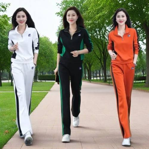 休闲运动套装女春秋季新款时尚洋气显瘦立领长袖卫衣阔腿裤两件套