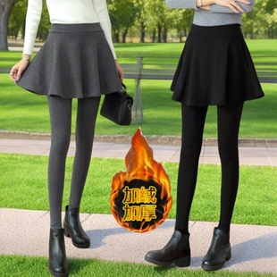 外穿百搭黑色百褶裙裤 薄款 韩版 女秋冬新款 加绒加厚假两件打底裤