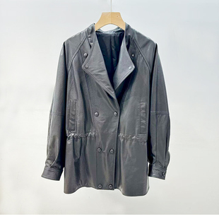 高端超薄 全植绵羊皮 真皮皮衣外套女酷飒风2025新款女款无领风衣