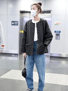 刘雯同款皮衣女外套2024年新款真皮绵羊皮高级感圆领棉服