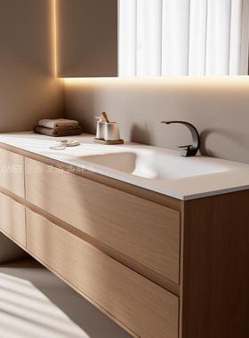 全铝蜂窝铝原木色浴室柜组合日式别墅卫生间岩板热弯一体盆洗漱台