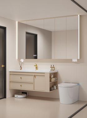 全铝蜂窝陶瓷一体盆浴室柜组合通顶加长镜柜定制卫生间洗脸洗漱台