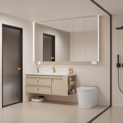 全铝蜂窝陶瓷一体盆浴室柜组合通顶加长镜柜定制卫生间洗脸洗漱台