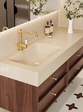 定制加厚全铝蜂窝岩板热弯一体盆浴室柜组合防水中古骨骼线洗漱台