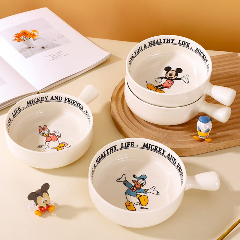 迪士尼新款陶瓷餐具碗盘可爱家用手柄碗奶油风沙拉碗卡通单柄碗,婴童用品,儿童餐具,淘宝优惠券,粉丝福利购,淘宝优惠卷