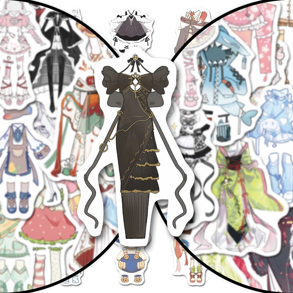 186张OC裙装衣服绘画素材新款服饰搭配设计美术速写参考diy贴画