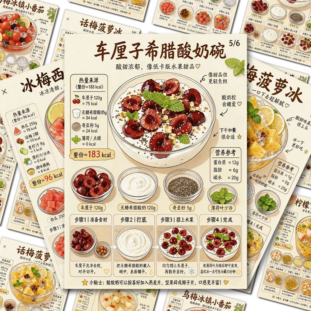 夏日消暑饮居家自制饮品配方教程分享清热解暑三伏天养生知识贴纸