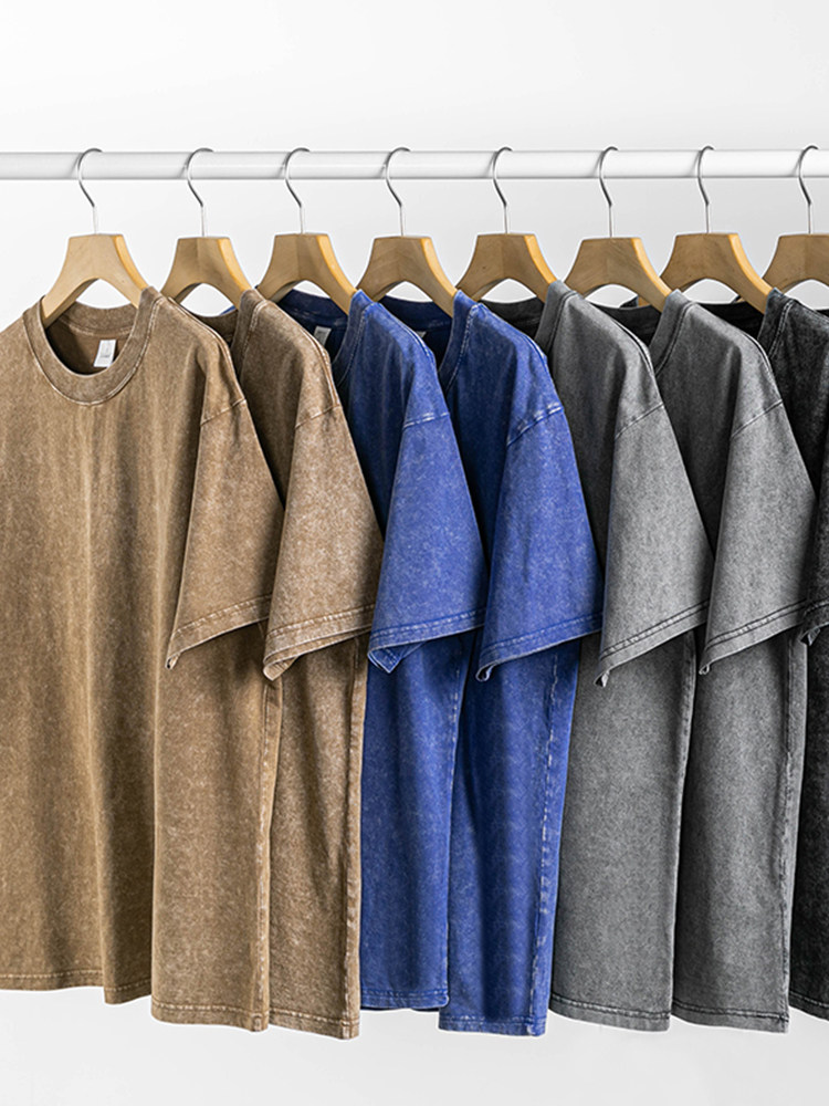 씻고 괴로워  남성과 여성을 위한 230G 헤비급 순면 반팔 티셔츠 다용도 여름 솔리드 컬러 심플 루즈 티셔츠