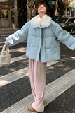 超好看蓝色短款羽绒服女冬2024新款加厚羊羔毛拼接90白鸭绒面包服，女装羽绒服，浙宝173
