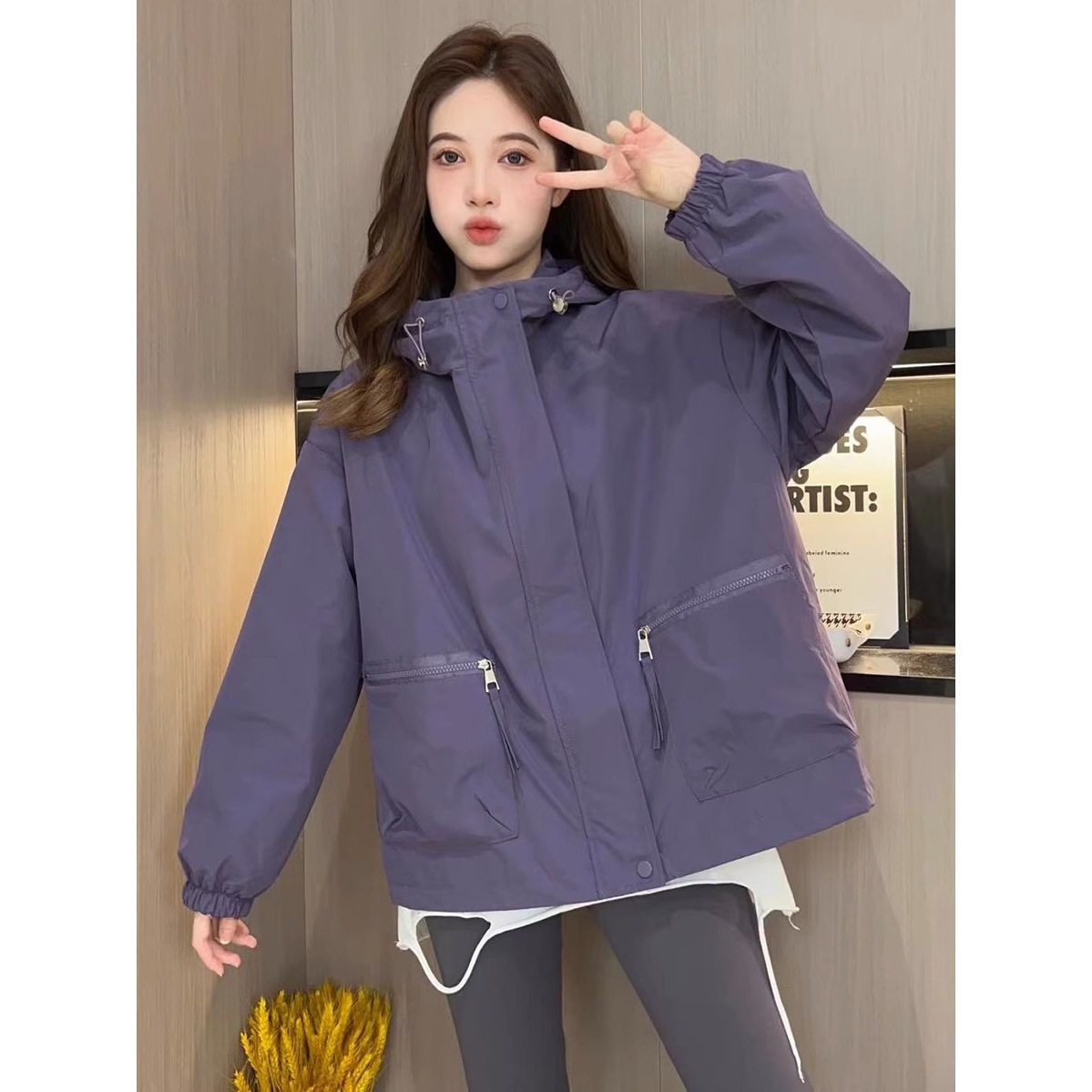 美式复古秋冬款休闲紫色外套女2024新款爆款棒球服加棉夹克开衫潮