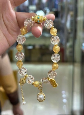 北京雍金箔黄粉瓷香灰手串招桃花水晶糖心手链法物流通处正品