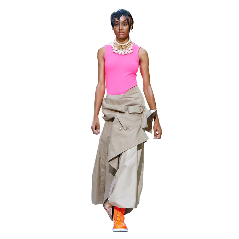 卡其色欧美高腰街头风解构长裤