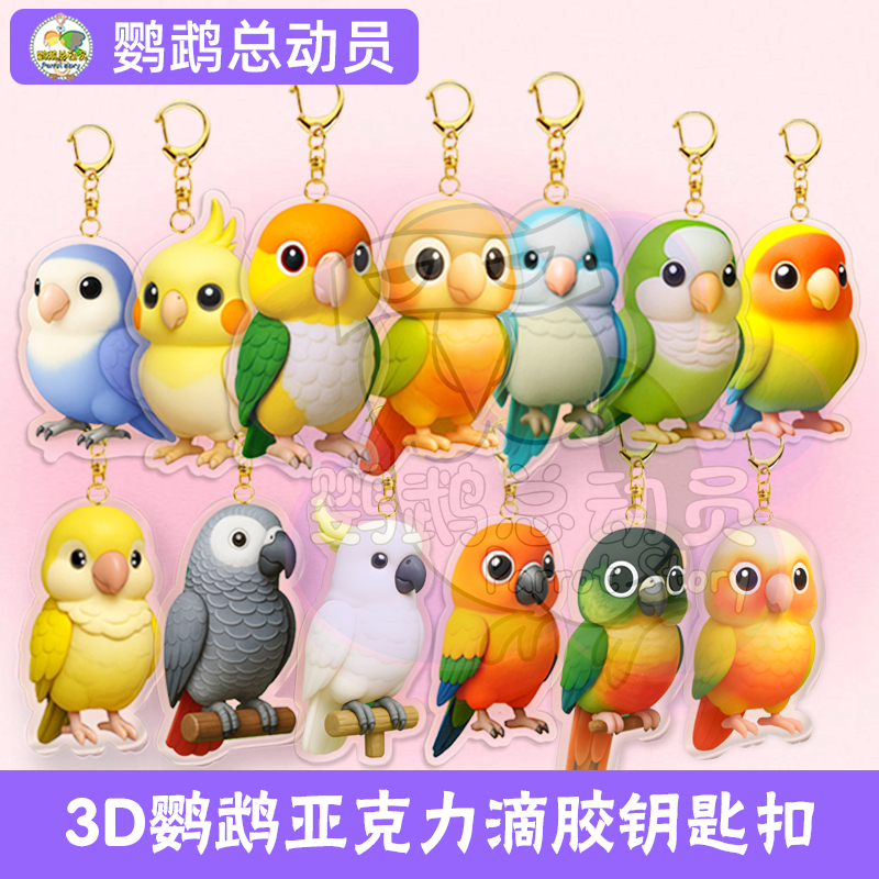 鹦鹉周边玩具钥匙扣滴胶亚克力挂件摆件装饰 鹦鹉总动员原创