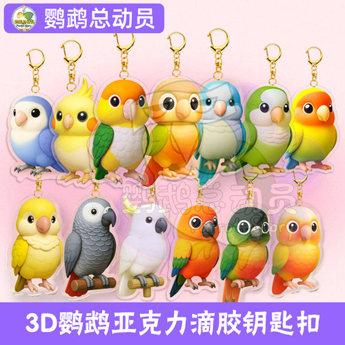 鹦鹉周边玩具钥匙扣滴胶亚克力挂件摆件装饰 鹦鹉总动员原创