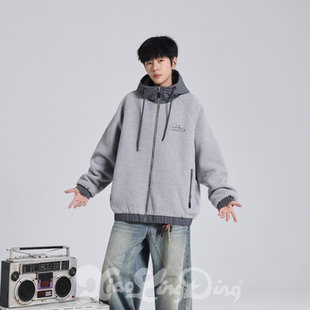 小灵丁2025冬季新款青少年男生连帽外套宽松休闲百搭针织夹棉上衣