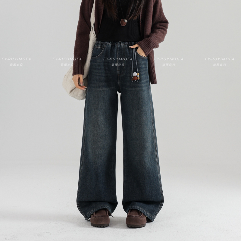 丰翼加绒加厚牛仔直筒裤休闲百搭