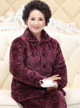 冬季老年加厚保暖三层夹棉家居服