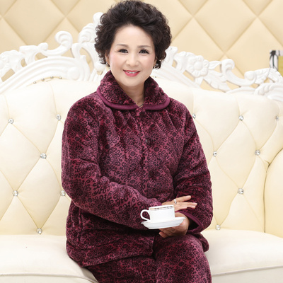 冬季老年加厚保暖三层夹棉家居服