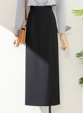 春季港味中长版西装半身裙2026夏新款黑色后开叉包臀通勤长0115k