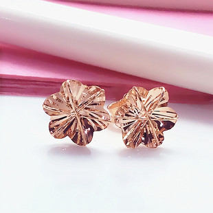 太太珠宝585紫金百搭拉丝花朵耳钉时尚精致百搭14K玫瑰金百搭耳饰