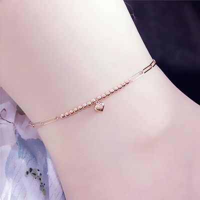 14K玫瑰金珠珠坠桃心脚链