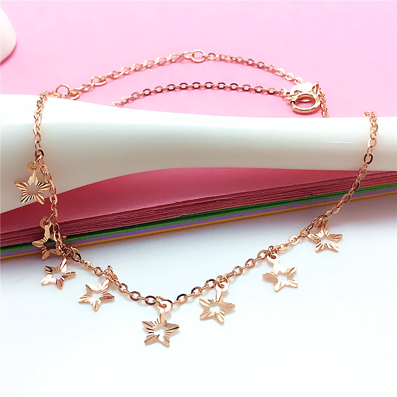 14K玫瑰金闪亮星星脚链