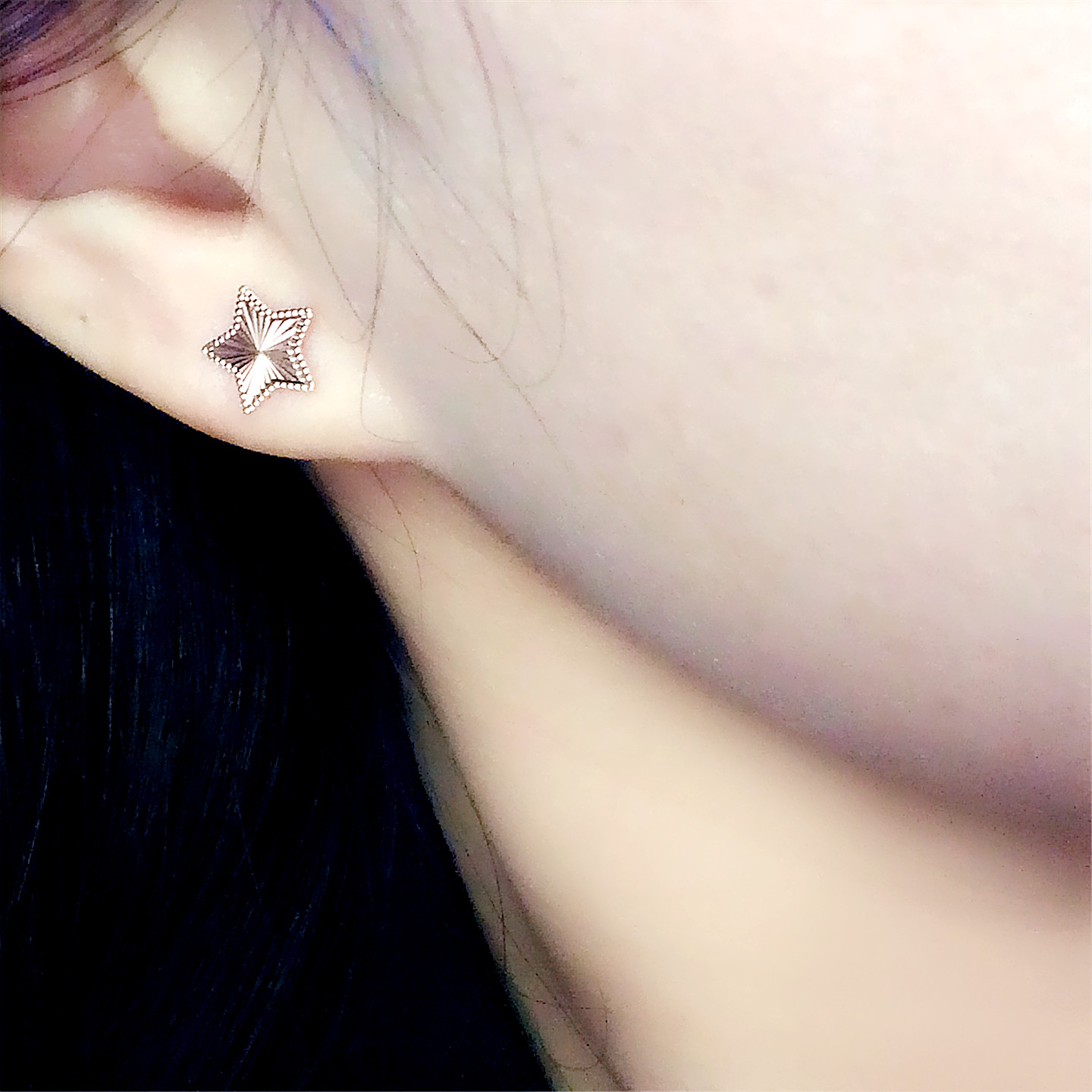 14K玫瑰金素金星星耳钉