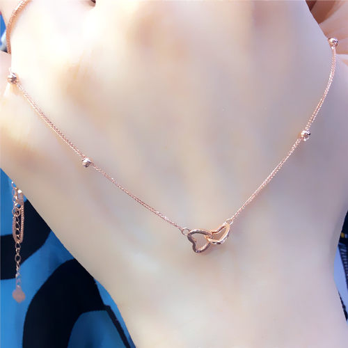 太太珠宝新款585女士紫金百搭肖邦桃心锁骨链小巧秀气14k彩金百搭