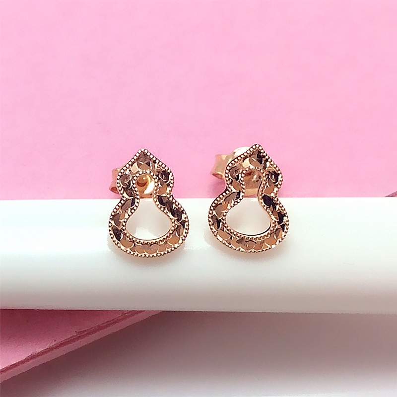 14K玫瑰金素金碎冰冰葫芦耳钉