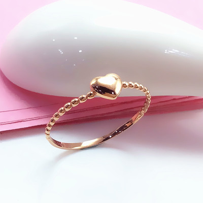 14K玫瑰金素金爱心戒指