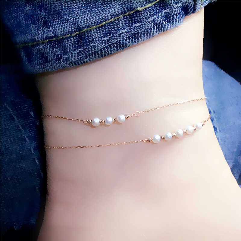 14K玫瑰金淡水珍珠时尚脚链