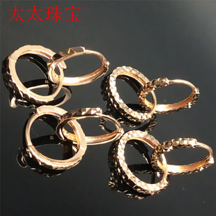 太太珠宝 585紫金耳扣耳鼓钉14K玫瑰金新品耳环不褪色不过敏