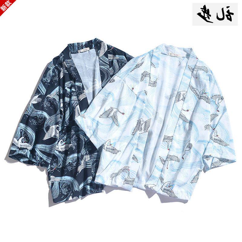 MUJI fashion Ukiyo-e kimono Robes The crane shirt Korean Edition Chinese style summer Thin section Sunscreenin the Men's clothing, Shirt  category - from Buy2taobao.com to provide professional Taobao agent buy service