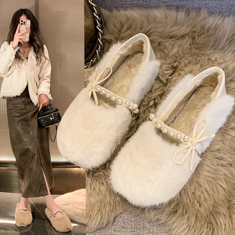 加绒豆豆鞋女冬季2025年新款平底毛毛鞋两穿保暖孕妇鞋棉鞋单鞋女,女鞋,乐福鞋（豆豆鞋）,淘宝优惠券,粉丝福利购,淘宝优惠卷