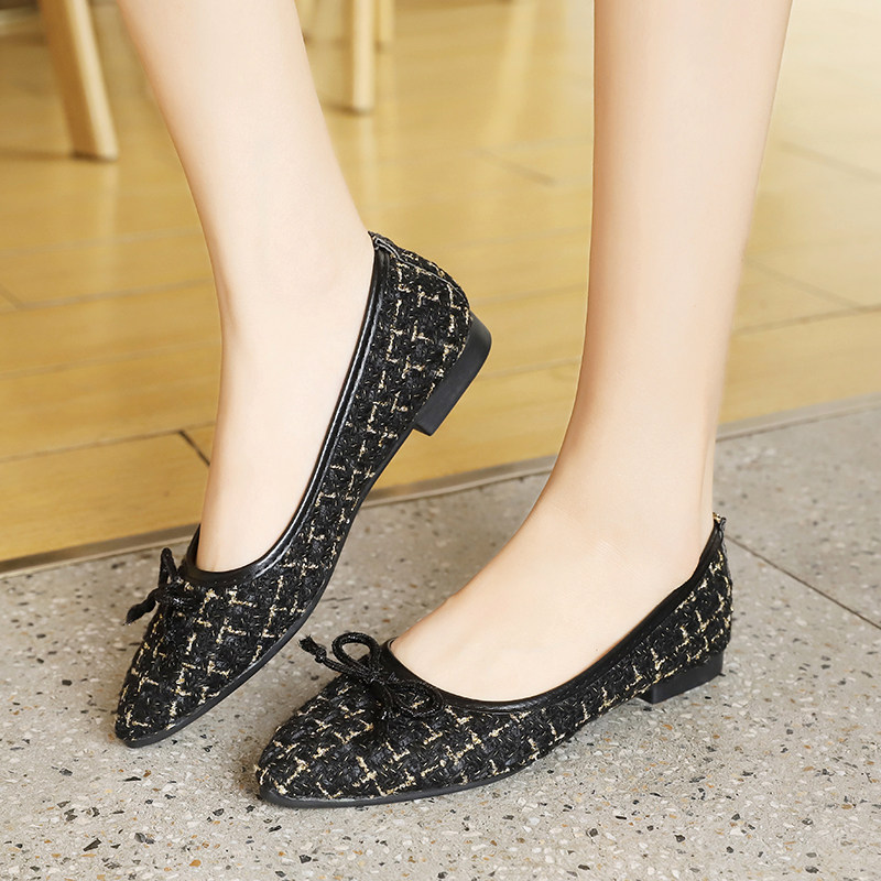 小香风尖头平底鞋女单鞋浅口百搭瓢鞋孕妇妈妈鞋低跟工作鞋女黑色,女鞋,浅口单鞋,淘宝优惠券,粉丝福利购,淘宝优惠卷