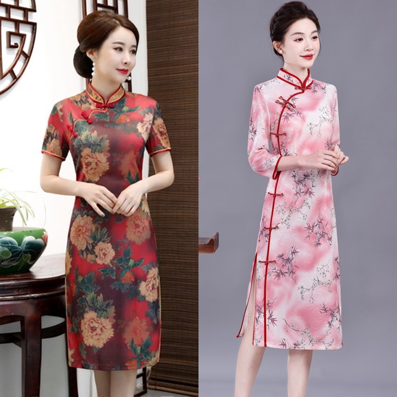 2025春秋新款七分袖旗袍裙子