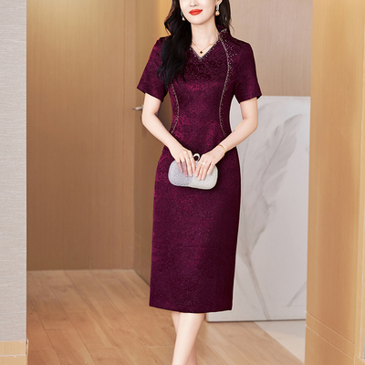 高贵洋气醋酸礼服裙20205年夏季新款正式喜婆婆婚宴装包臀连衣裙