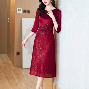 高级感主持人礼服连衣裙女2025秋装新款高端法式订婚红色醋酸礼服